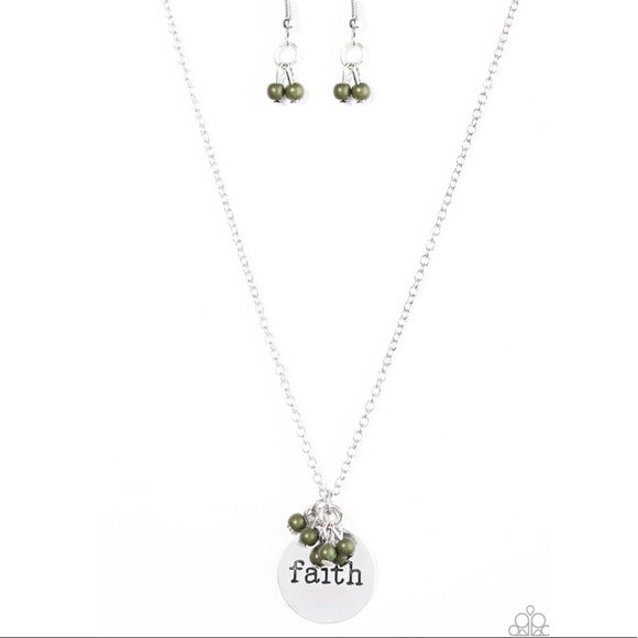 Dream and Faith Double Sided Silver + Green Necklace and Earring Set NWT